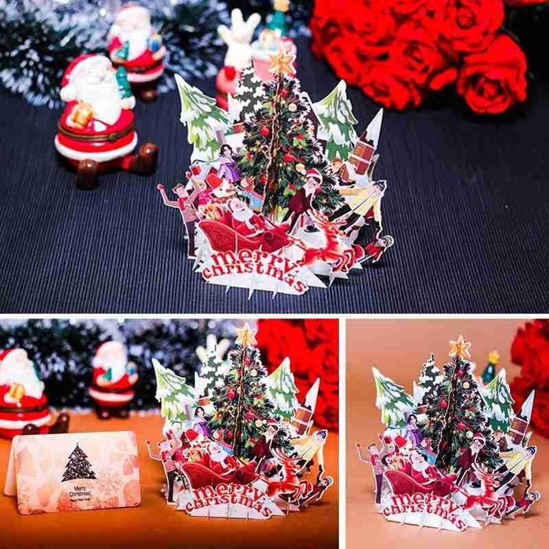 3D Cards Christmas Origami Paper Carving Postcards Card Ornaments Colourful Cards Xmas Tree Invitations Blank Gree A2I6