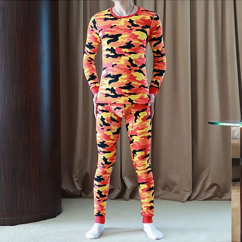 Camouflage suit Men's Thermal Underwear Winter Warm Long johns Winter Thermal Underwear Male Clothing Set: Red / L