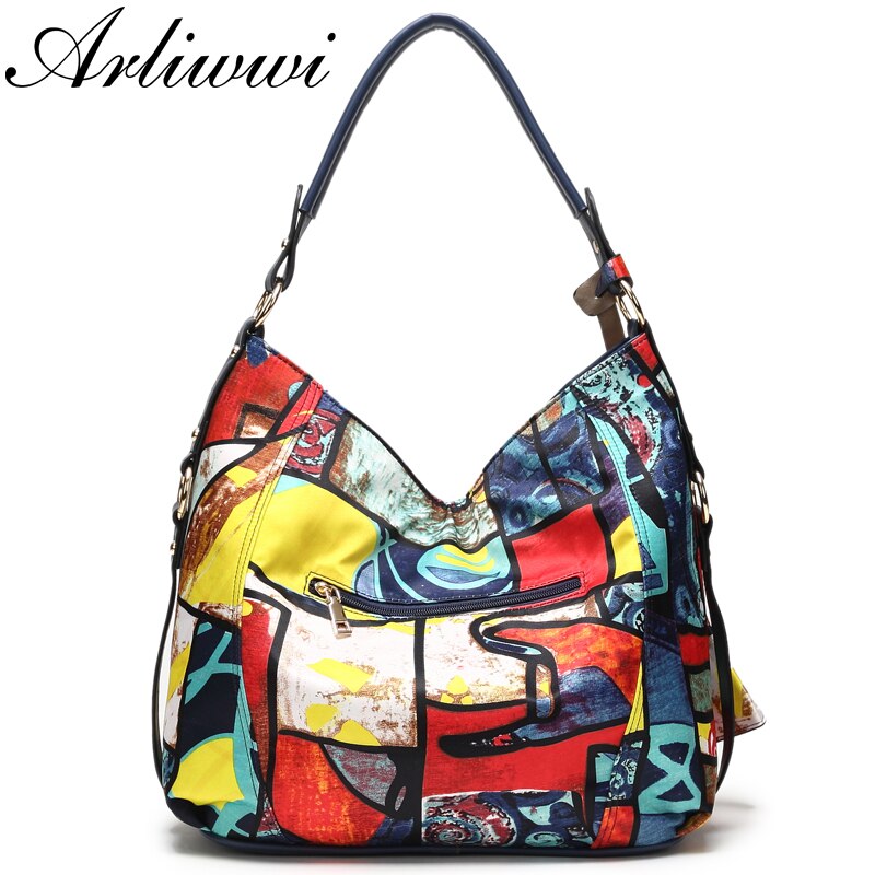 Arliwwi Totem Image Nylon Bags Women Big Ladies Featured Crossbody Handbag PY06