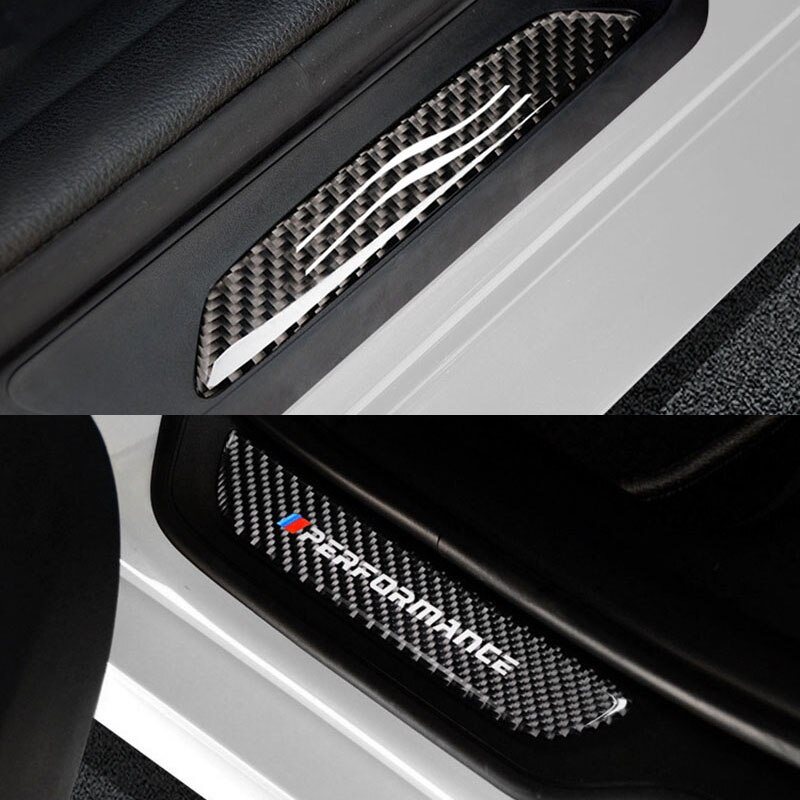 Umbral de puerta protectores de placa de desgaste de fibra de carbono de umbral de puerta s pegatinas para BMW F10 F30 F34 E70 X1 X5 X6 E90 E70 E71 Accesorios