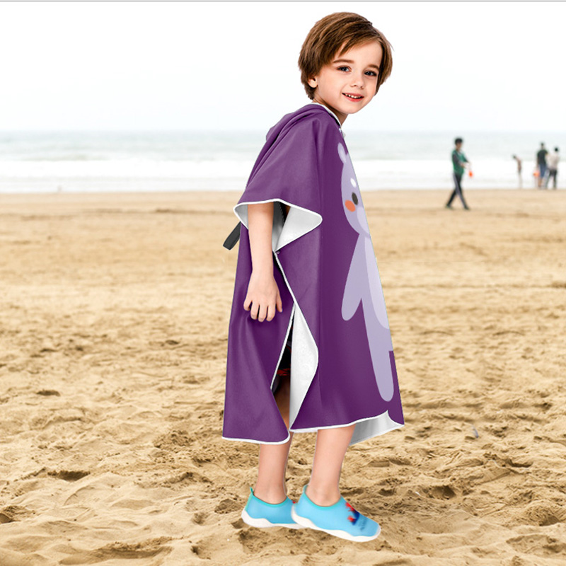 Cartoon Gedrukt Microfiber Surf Wetsuit Veranderende Met Kap Handdoek Poncho Robe Hooded Licht Gewicht Kids Strand Zwemmen Gewaad Handdoek