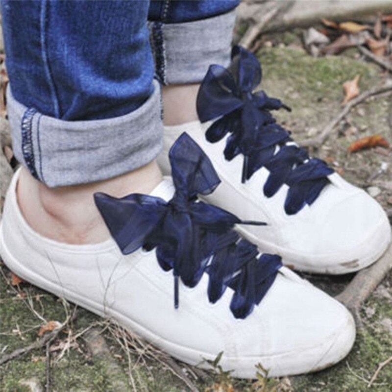 Lacets en Organza pour femmes, 1 paire, 110CM, ruban de Satin en soie, toile, baskets, chaussures de Sport