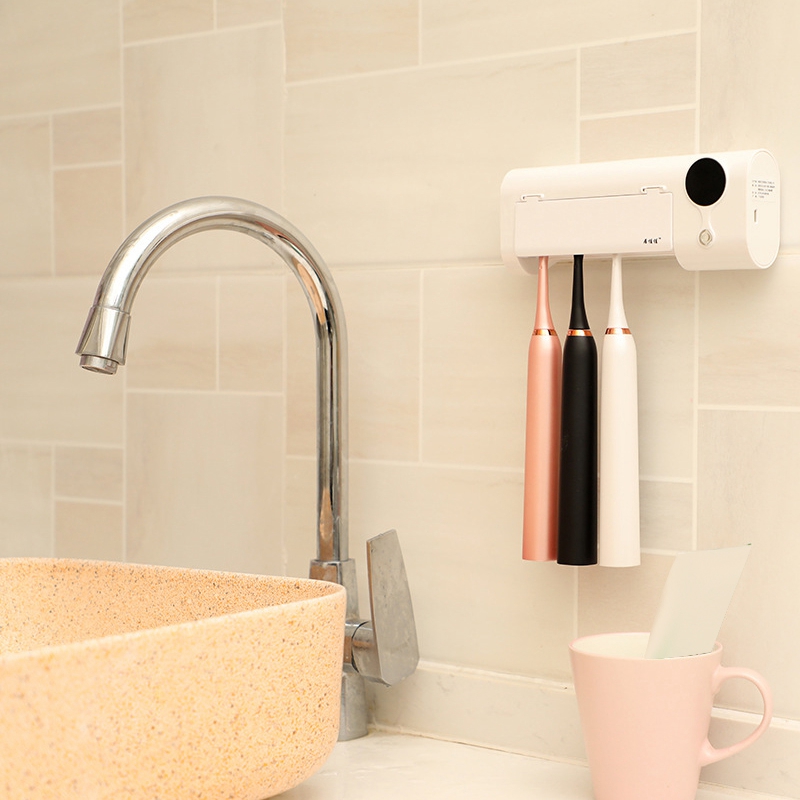 UV Light Toothbrush Toothpaste Dispenser Sterilizer Wall Mounted Holder Rack Bathroom Supply