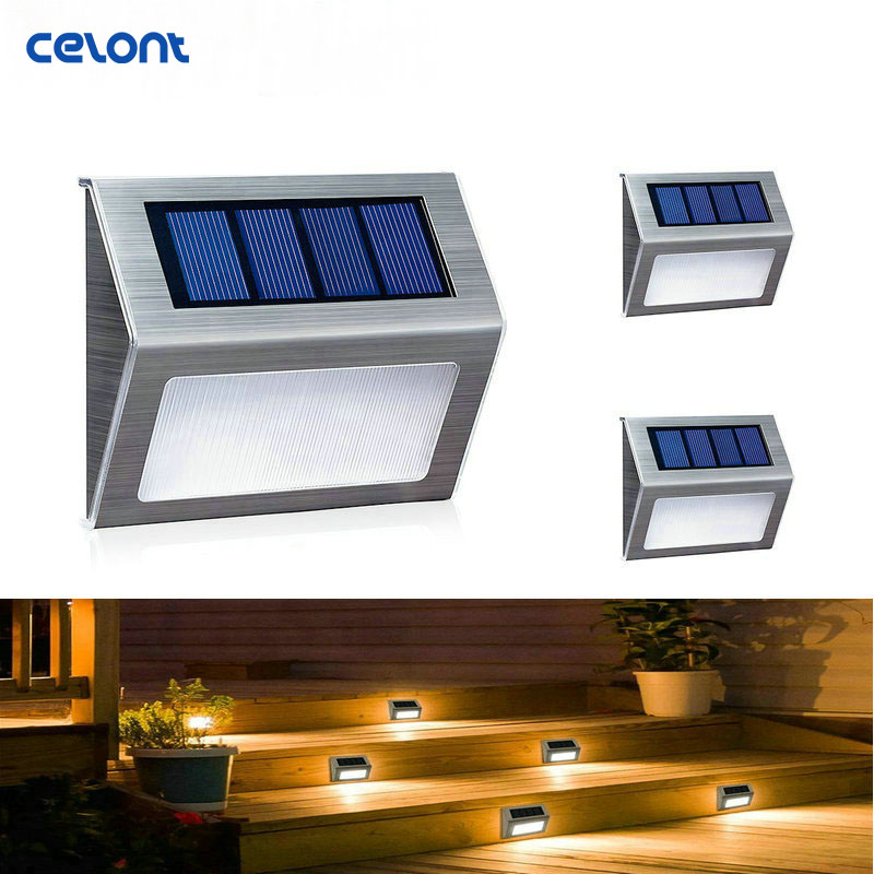 LED Outdoor Stainless Steel Solar Path Stair Light Solar Deck Lights Balcony Garden Yard Fence Light Waterproof 3 LED Light