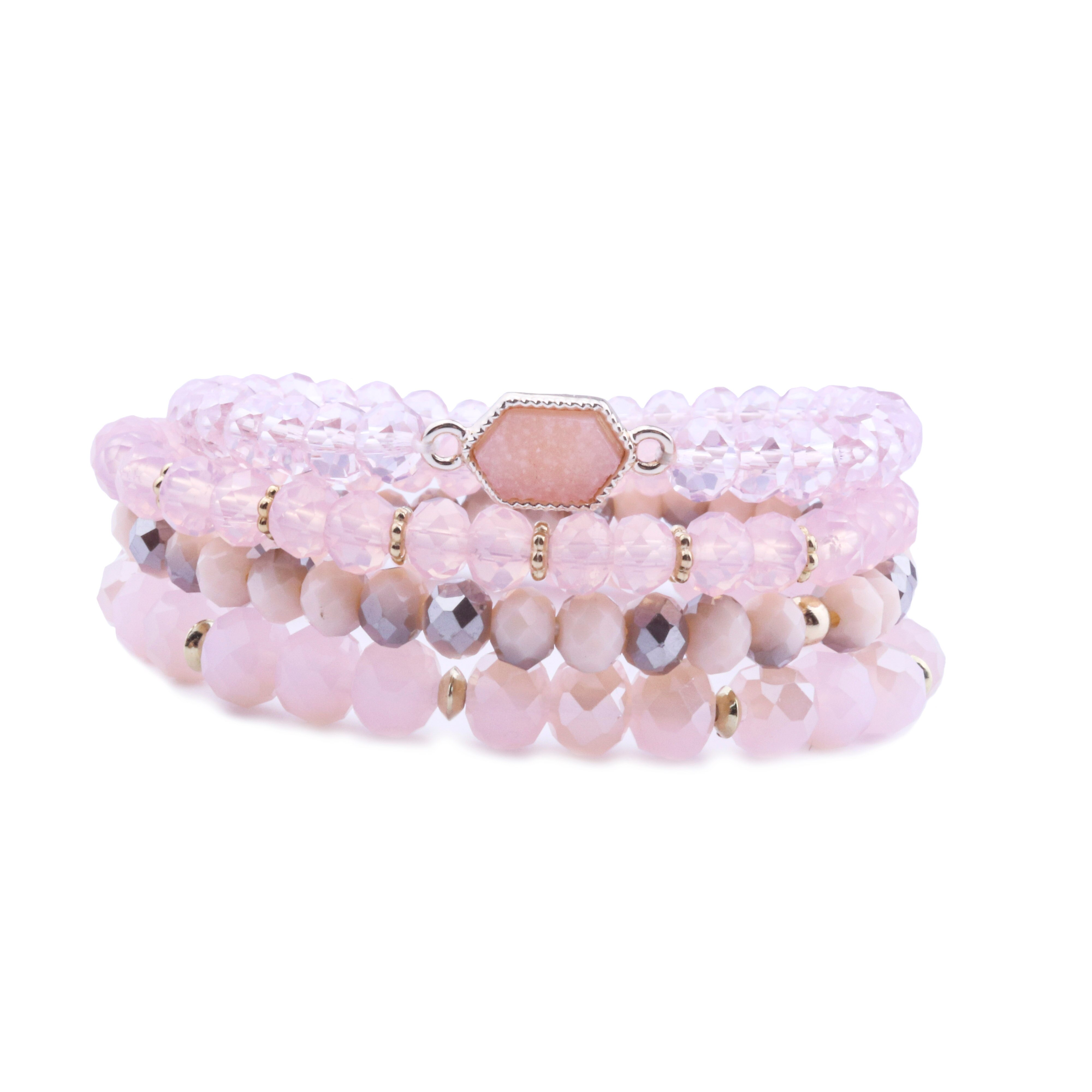 WIW 4 unids/set estirable de cuentas de cristal pulseras combinadas Pack de de las mujeres de alivio del estrés Yoga: Rosa