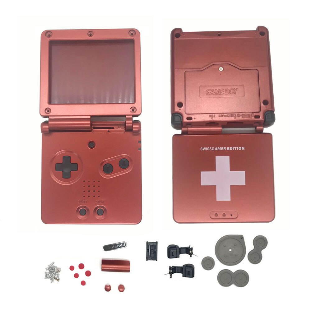 16 colors Housing Shell Case for GBASP Classic SFC Gray Shell with button, rubber pads, sticker replace for Gameboy Advance: Red CH