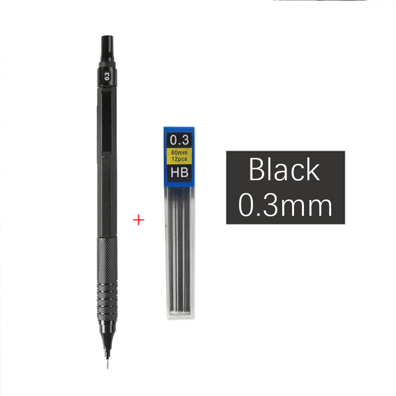 Hochwertiges Druckbleistift-einstellen aus Metall mit Minenminen, Zeichnung, automatischer Bleistift, 0,3, 0,5, 0,7, 2,0 mm, Bleistift für Kunstbedarf: Weiß