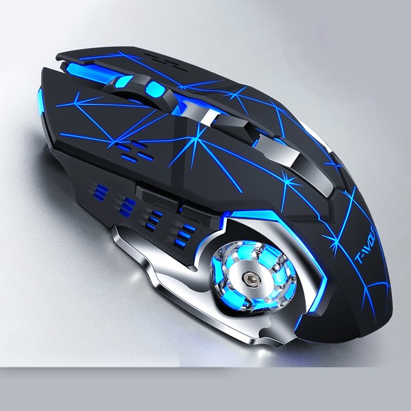 Souris de jeu sans fil Rechargeable Q13, silencieuse et ergonomique, 6 touches, rétroéclairage rvb, T-WOLF DPI, pour ordinateur portable Pro Gamer, 2400: Star Black
