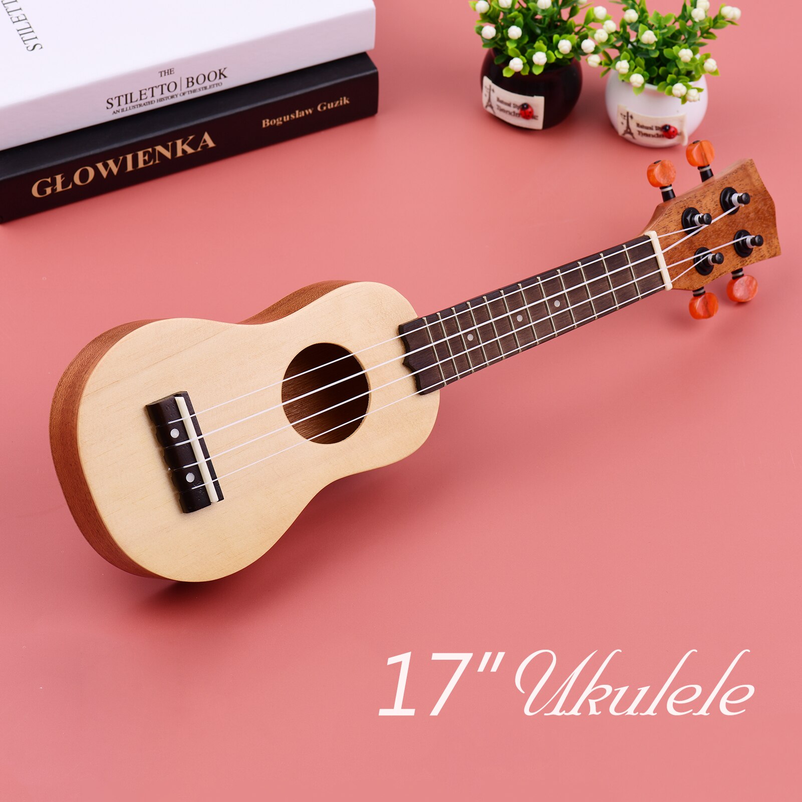 Muslady 17 Inch Mini Acoustic Ukulele Travel Portable Ukelele Uke Pocket 4-string Guitar Spruce Wood Topboard Set