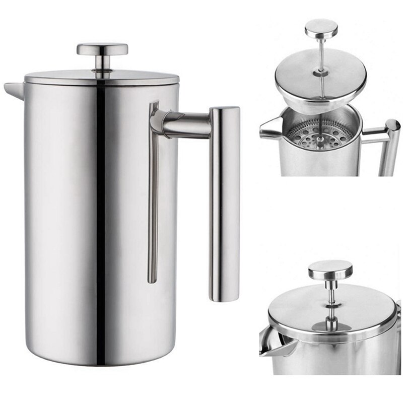 French Press Coffee Maker Stainless Steel Coffee Percolator Pot Double Wall Manual Coffee Containers