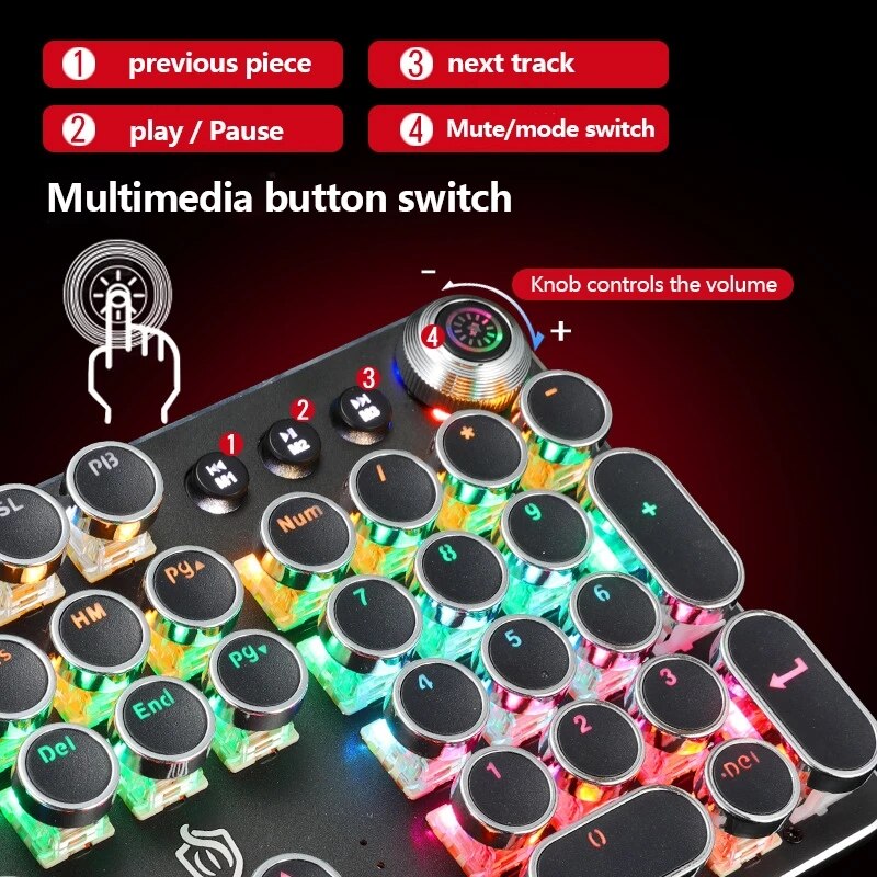 K820 retro punk plated knob light wired keyboard computer game green axis mechanical keyboard