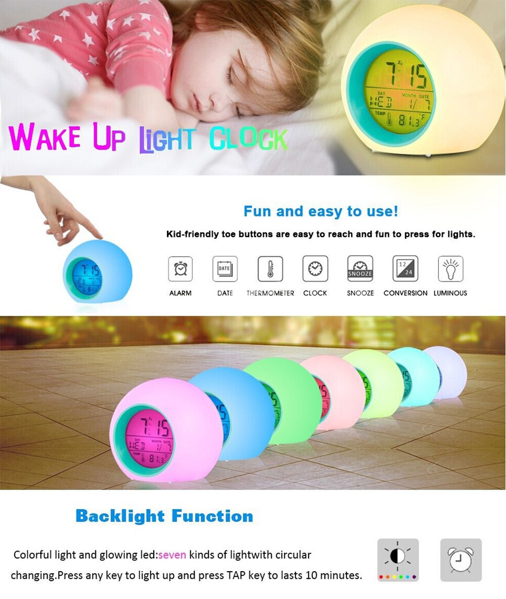 Led Wekker 7 Kleuren Veranderen Light Night Glowing Klokken Thermometer Licht Digitale Klok Voor Kinderen Tafel Desktop Despertador