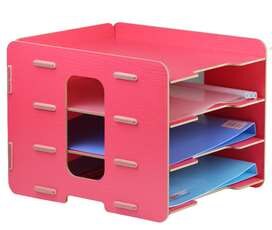 Wooden desktop book storage office document column frame frame A4 paper 4-layer multi-layer information rack: NO5