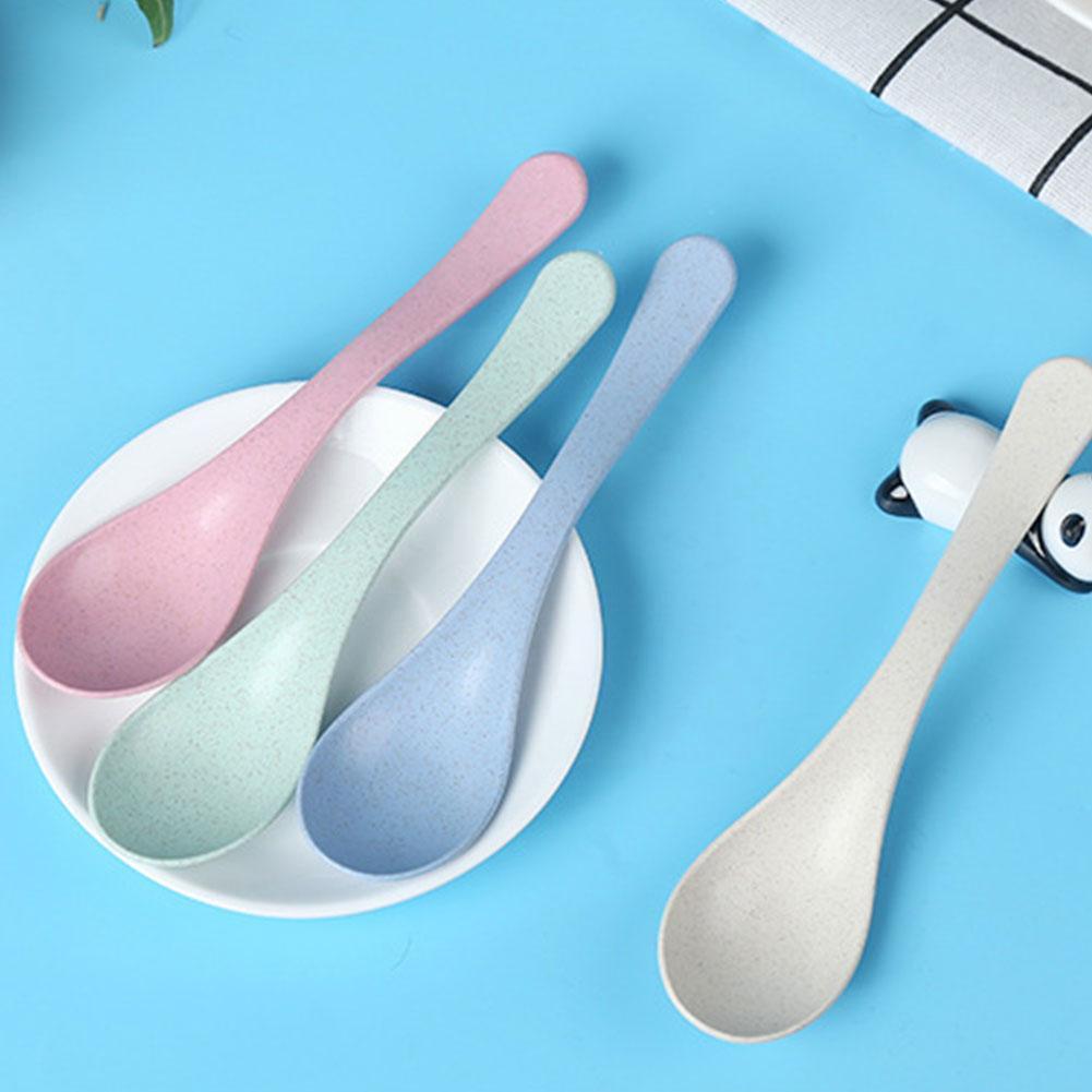 Wheat Straw Tableware Spoon Long Handle Mixing Spoon Tableware Kitchen Spoon Ice Children Cream Milk Restaurant Cooking K4J6