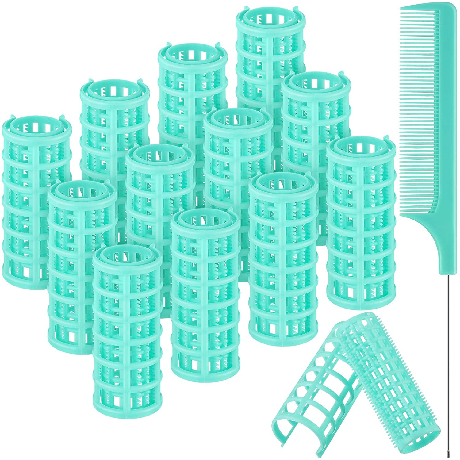 12 Stuks Snap Op Haar Roller, grote Maat Plastic Haar Rollen Haarkrulspelden Voor Kort Haar Lange Haar Kappers Styling Tools: 12pcs Light Green