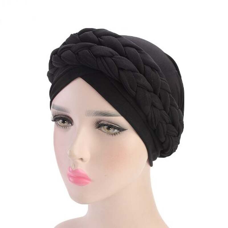 Bohemian National Twist Braid Skullies Beanies Spring Autumn Brand Turban Hats For Women Chemotherapy Cap: Black