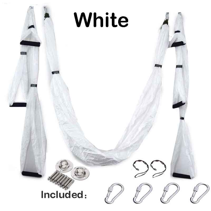 Yoga Hammock Gym Strength Inversion Anti-Gravity Aerial Traction Swing Yoga Belt Set: White