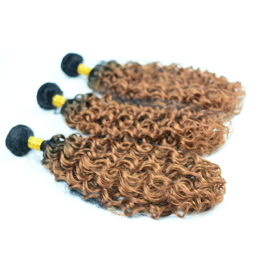 Adorable tissage synthétique ondulé T1b30 en Fiber résistante à la chaleur, mèches de cheveux bouclés Jerry, couleur brun foncé ombré, 100g