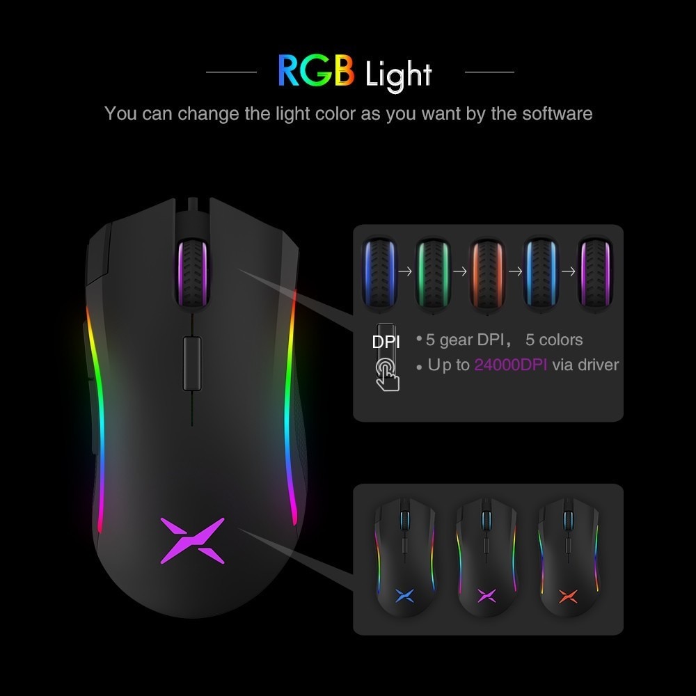Delux M625 Wired Gaming Mouse Ergonomic 7D Max to 24000 DPI Adjust RGB Backlit Mice With Wrist Rest Mouse Pad For PC