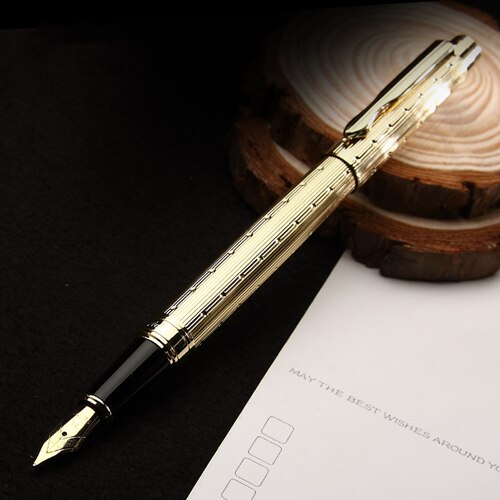 Luxury Band Fountain Pen Gold Silver Clip Optional Metal Writing Name Pens for Men Women Business Office Stationery: Gold