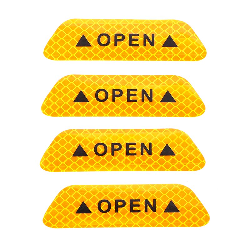 4pcs/set Car Door Stickers Safety Warning Reflective Signs OPEN Rainy And Foggy Reminder High Reflective Stickers: D