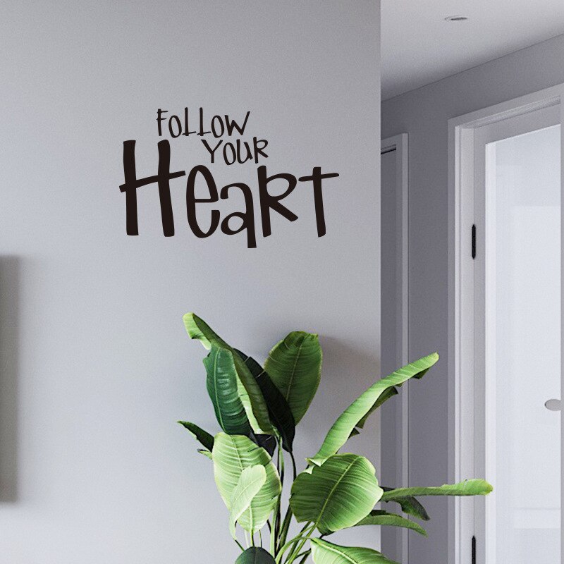 Følg ditt hjerte wallsticker wordart stue soverom tapet barnerom hjemmedekorasjon veggmaleri engelske ordtak klistremerker