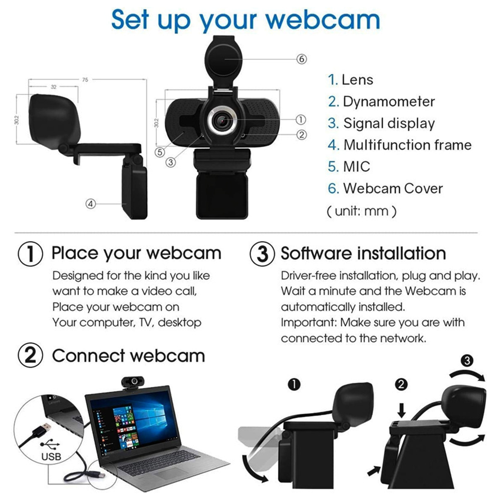 X55 USB 2.0 Webcam 1080P HD Digital Computer Camera with Microphone Plug and Play Conference Live Video Recording Camera