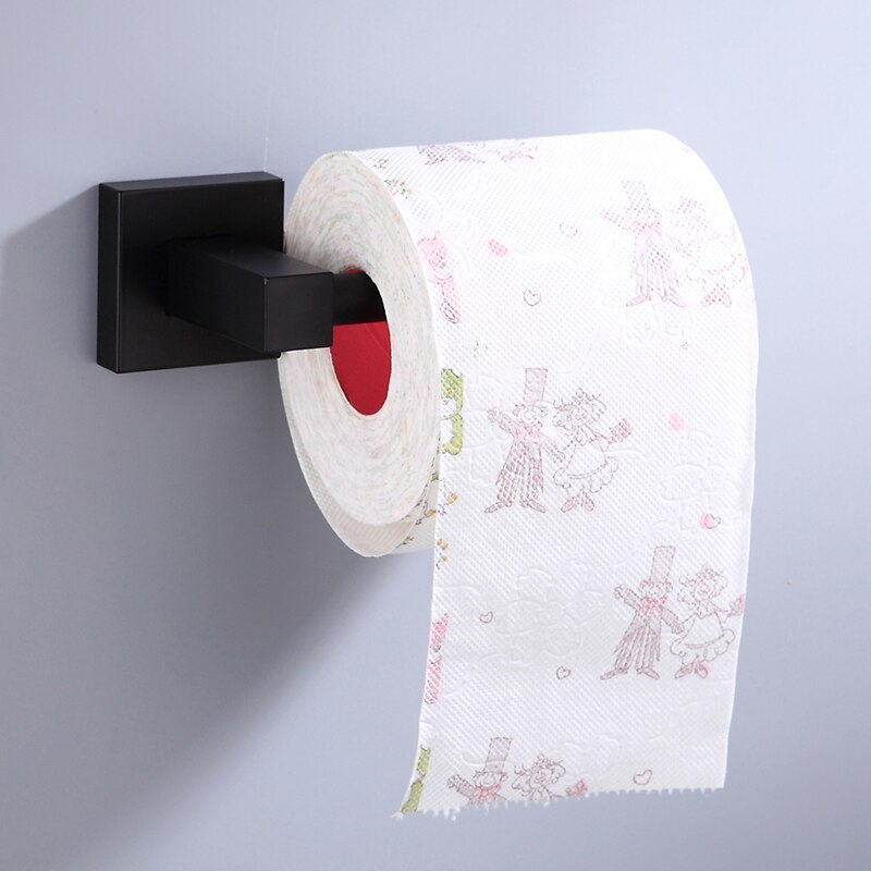 Bathroom Paper Holder Space Aluminum Paper Roll Holder Square Black Toilet Paper Holder Tissue Holder