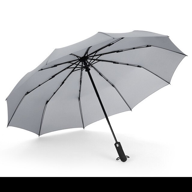 Three Folding Automatic Umbrella Rain Women Auto Luxury Big Windproof Umbrellas academy Men Double layer 10 Ribs Large Parasol: Single layer gray