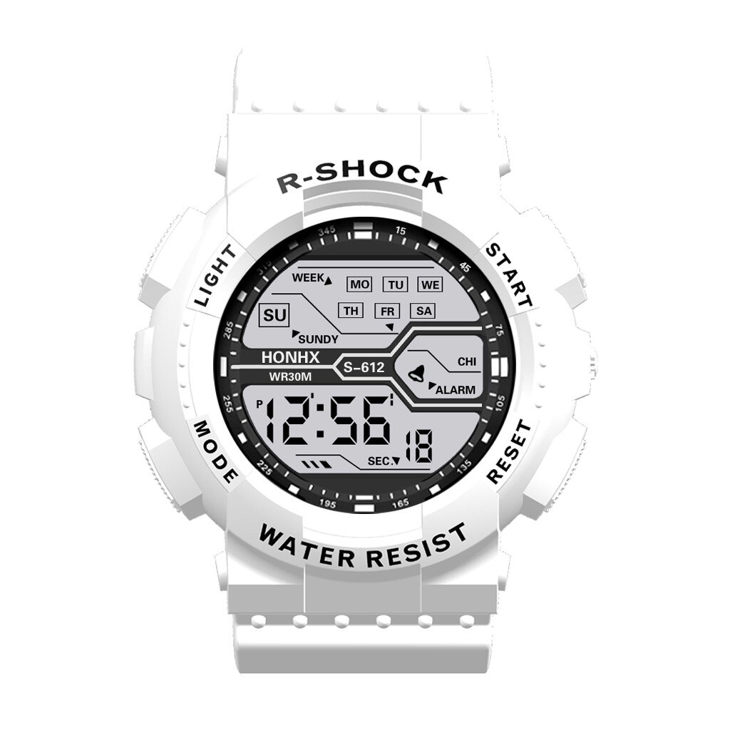 Reloj Honhx LED Digital de lujo para hombre, reloj de pulsera con fecha de deporte para hombre, relojes electrónicos para exterior, reloj de pulsera LED deportivo informal: Blanco
