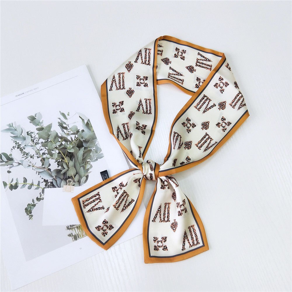 Kleine twill zijden haarsjaal voor dames print halsdoek lint sjaal lange smalle hoofddoek handvat tas sjaals voor dames: 10