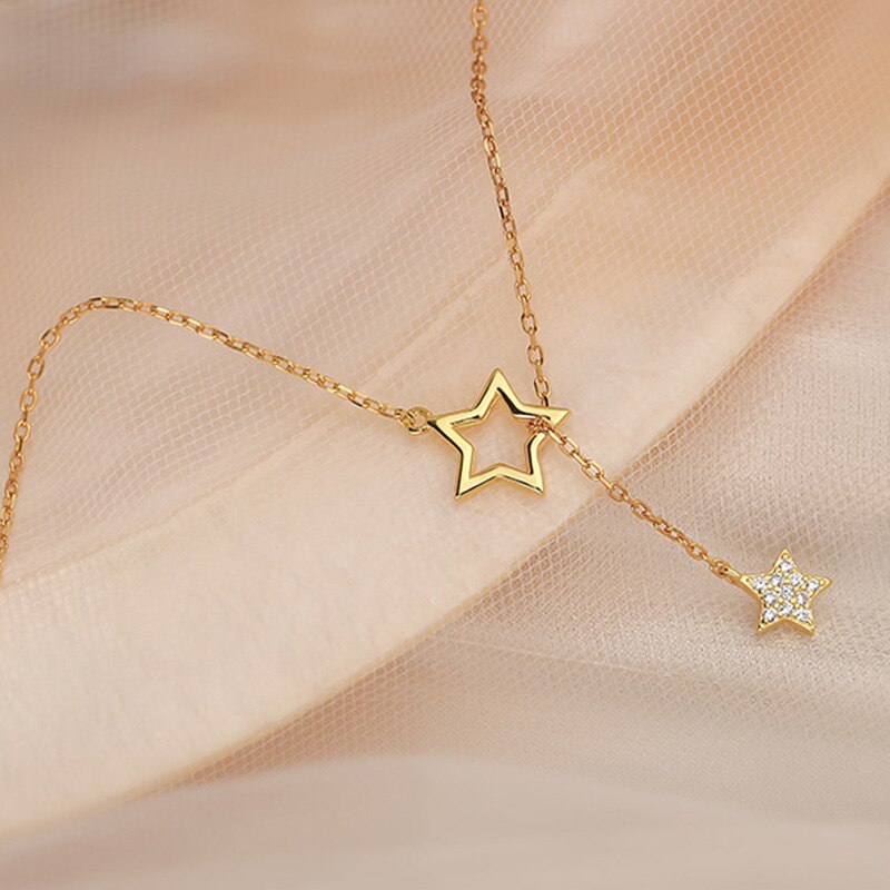 Trendy Shiny Star Choker Charm Kettingen Sieraden Sleutelbeen Keten Kettingen Voor Vrouwen Bruiloft: Gold