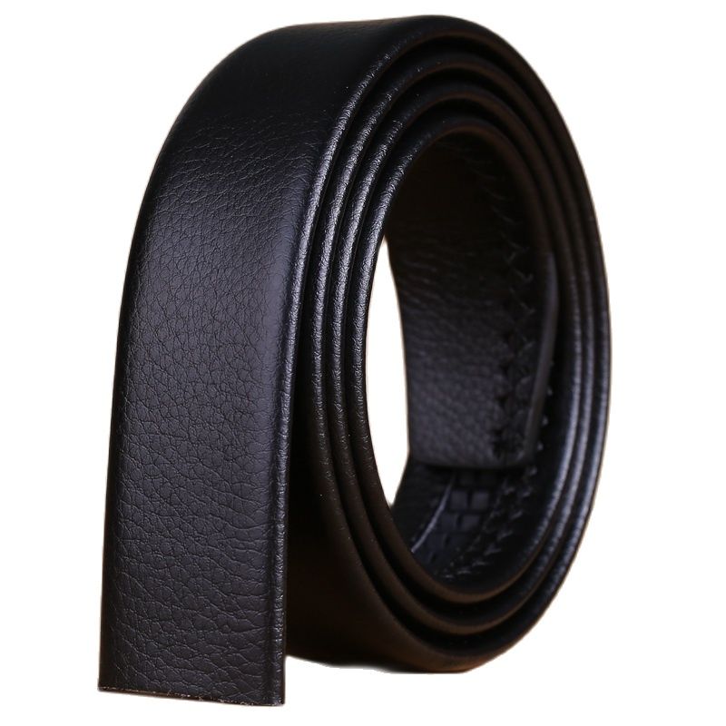 Cinturón de cuero de microfibra automático para hombre, Correa larga sin hebilla de tamaño grande, 110 cm, 120, 130, 140, 150, 160, marrón, negro, 170, 180: black without buckle / 120 cm