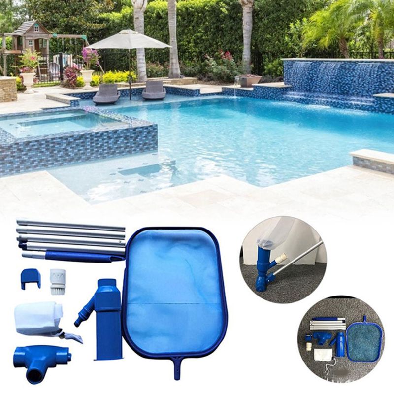 Swimming Pool Maintenance Cleaner Tool Kit Hand Held Water Vacuum Skimmer Section Head Cleaning Net Kit Pool