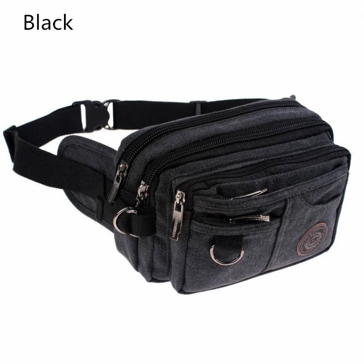 Offre Spéciale! Sac de ceinture en toile pour hommes et femmes, sac de voyage multifonction Vintage pour téléphone: Black