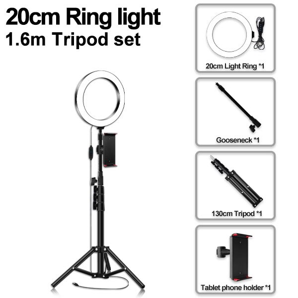 10 zoll Ring Licht Mit Stativ Telefon Halter Für iPad Fotografie Studio Video LED Ring Lampe 5600K Mit USB Stecker Für Make-Up: 20cm type 160cm