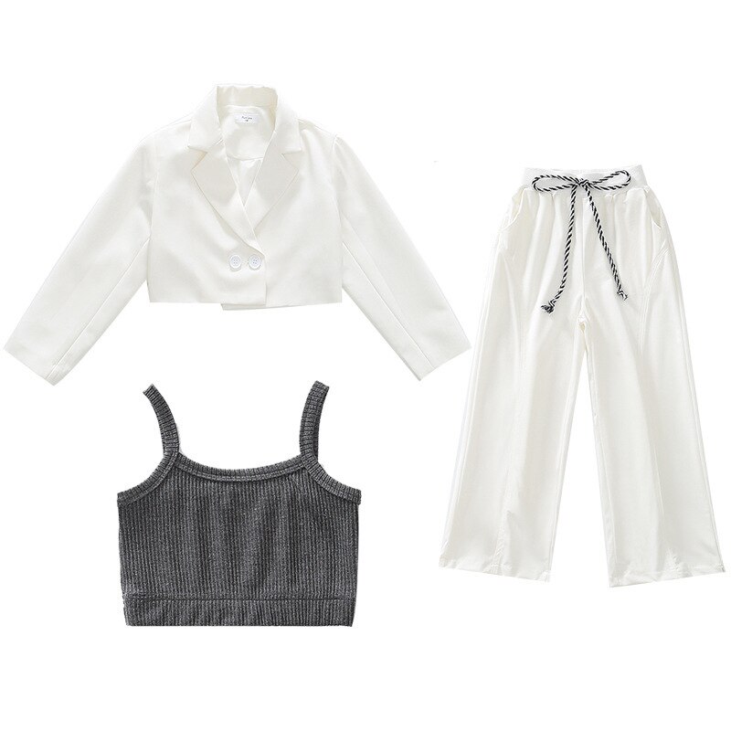 Meninas adolescentes ternos primavera verão 2022 conjunto colete jaqueta blazer calças 3 pçs terno branco para meninas roupas 10 12 13 14 y: 13