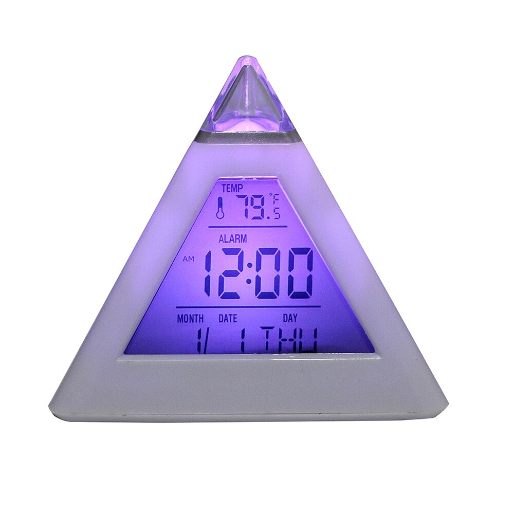 Digitale Wekker Kleurrijke Backlight Veranderen Klok Woondecoratie Driehoek Piramide Perpetual Kalender Thermometer