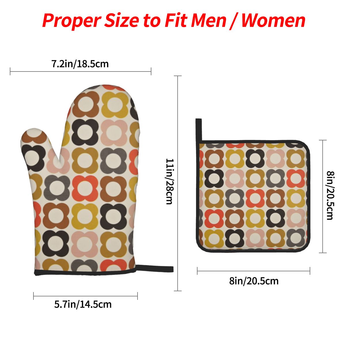 Orla Kiely Oven Mitts and Pot Holders 4pcs Set Heat Resistant Style BBQ Kitchen Gloves for Cooking Baking Grilling Potholder