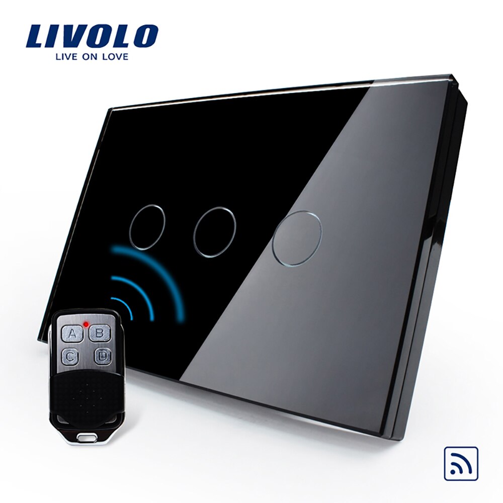 Livolo US/AU Standaard, Draadloze Schakelaar, VL-C303R-81VL-RMT-02, crystal Waterdicht Glass Touch Screen Lichtschakelaar & Mini Remote