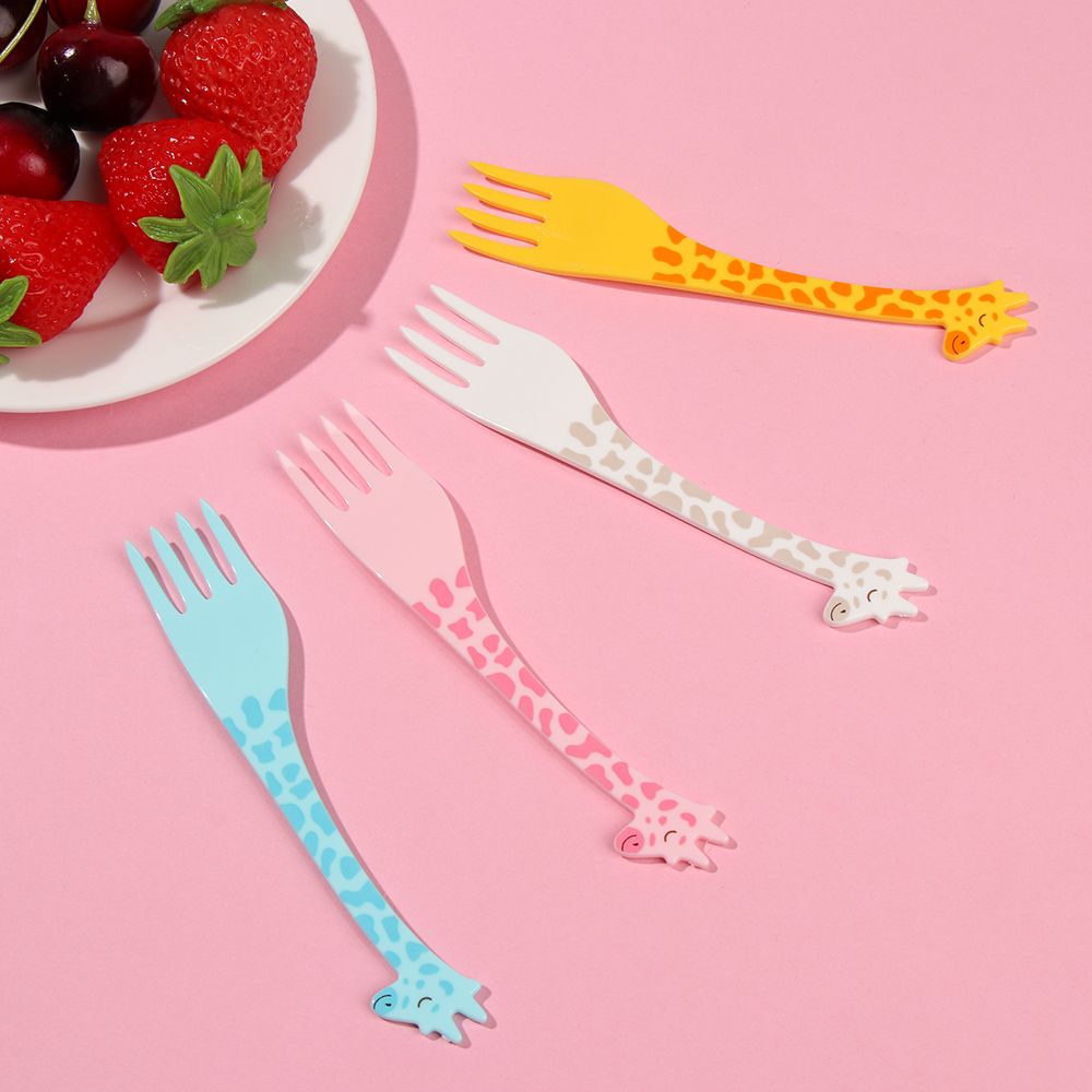 Fourchette à fruits girafe Mini dessin animé enfants Snack gâteau Dessert en plastique cure-dents salade enfants vaisselle décor 12 pièces/ensemble