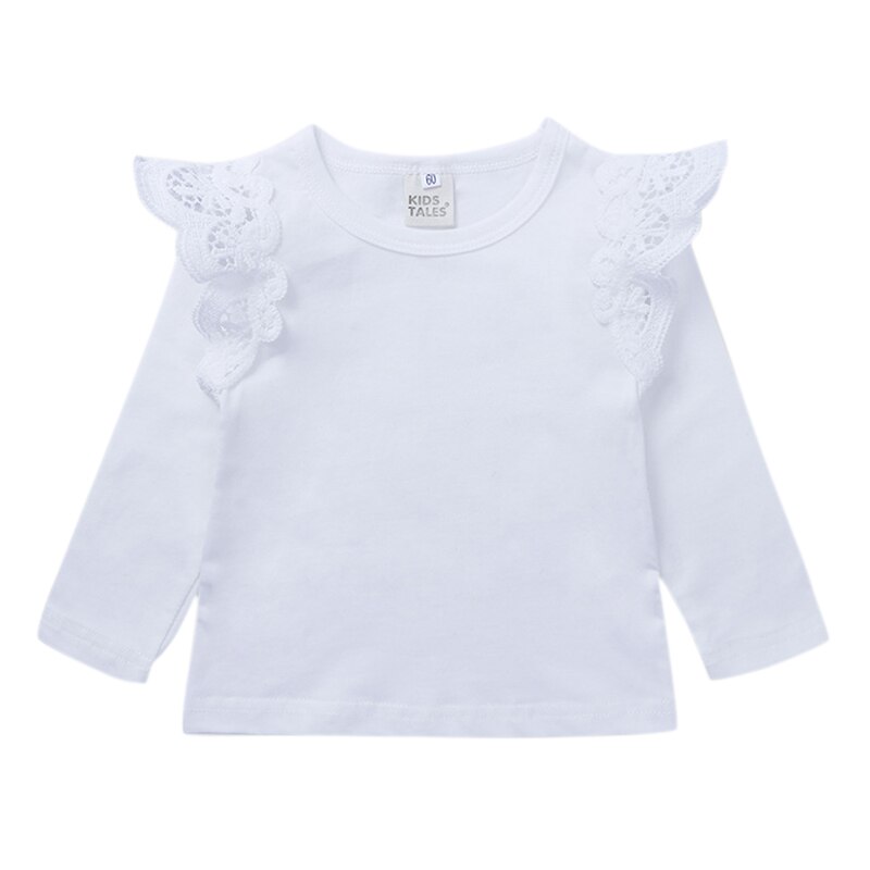 Baby Mädchen T-Shirts Lange Fly Hülse Mädchen Tees Kind Shirts Lange Sleeve Infant Kinder T shirt Prinzessin Spitze Mädchen Kleidung herbst: WHITE / 9m