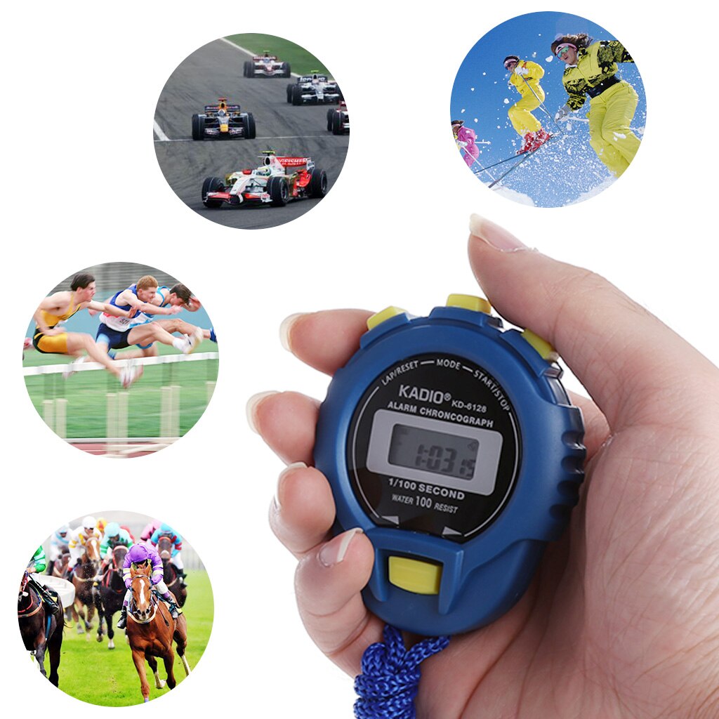 Handheld Digital LCD Sports Stopwatch Chronograph Counter Timer with Strap