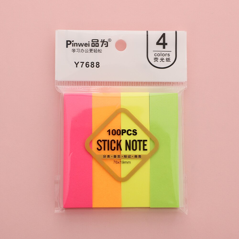 Neon Sticky Flags 100 sheets Florescent Memo Pad Self-Adhesive Post-it Writting Pad Memo Paper Block Stick Note Label Bookmark: 4 colors flags