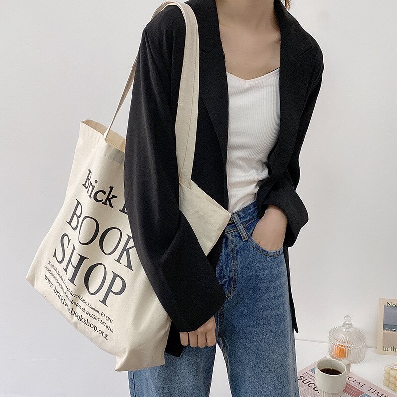 Vrouwen Canvas Boodschappentas Eenvoudige Boeken Tas Meisjes Katoenen Doek Schoudertassen Eco Handtas Dames Grote Kruidenier Shopper Tote: Default Title