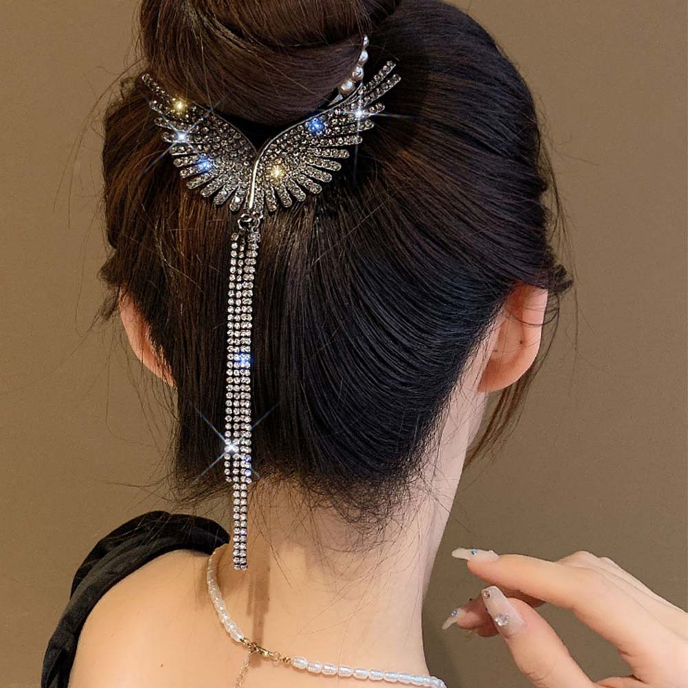 Pinces à cheveux en biscuits aile d'ange, épingles à cheveux enroulées, pinces à griffes pompon perle, queue de cheval haute, accessoires pour cheveux brillants: WHITE
