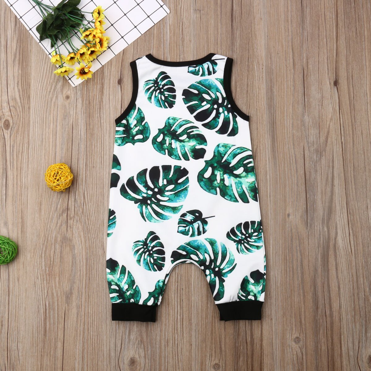 0-24 m verão bebê recém-nascido infantil meninas do menino macacão sem mangas folha de palmeira playsuit macacão