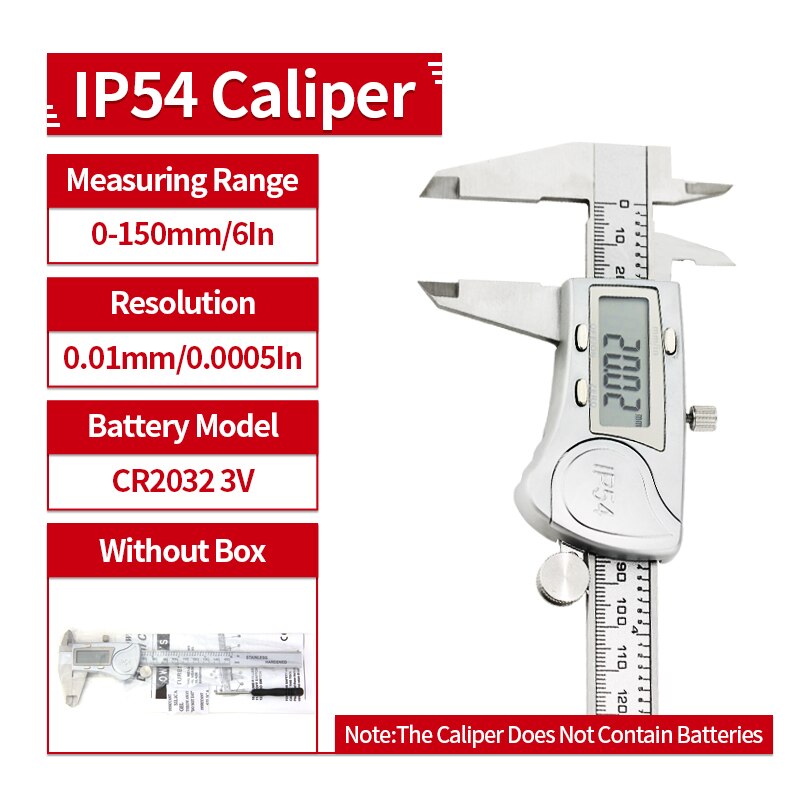 Digital Calipers Metal case 6-Inch 150mm Stainless Steel Electronic Digital Vernier Caliper Metal Micrometer Measuring: IP54 Caliper