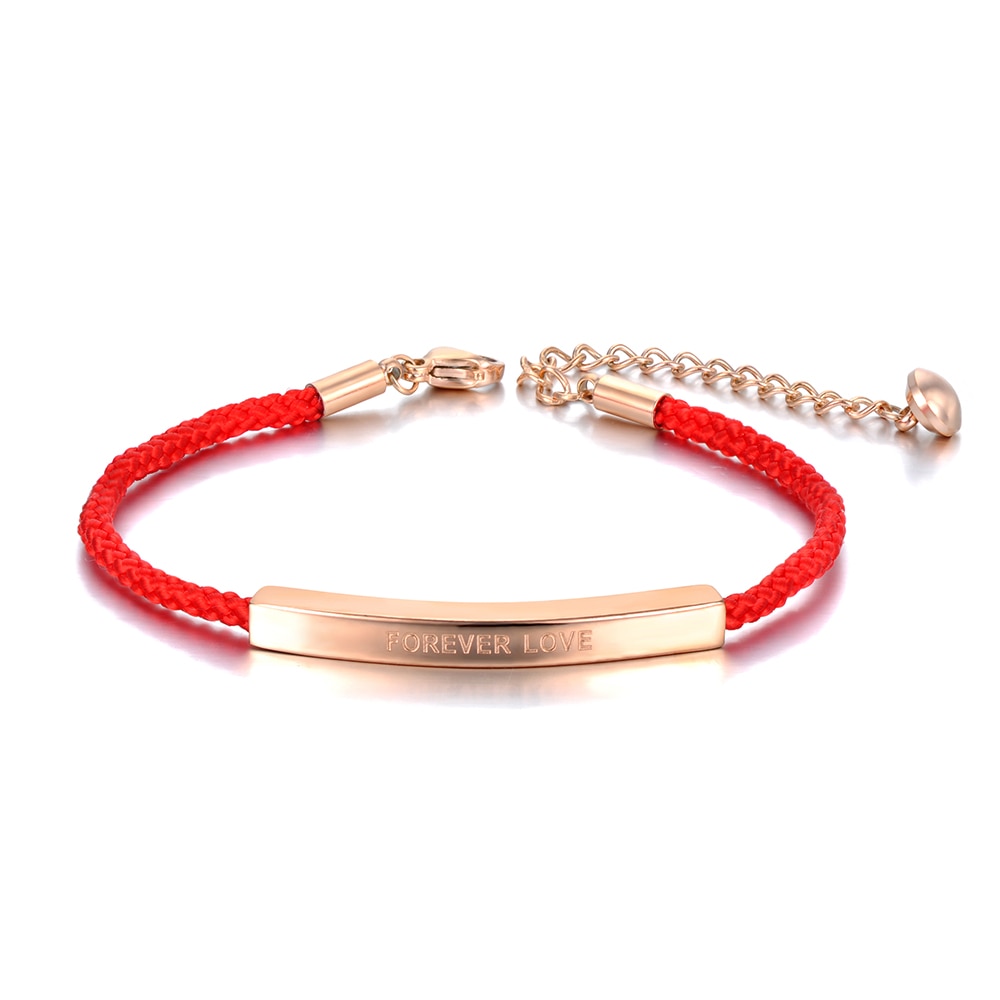 Lokaer Trendy Titanium Stainless Steel Forever Love Charm Bracelets Bangle For Women Red Rope Strand Bracelet Jewelry B20015: Default Title