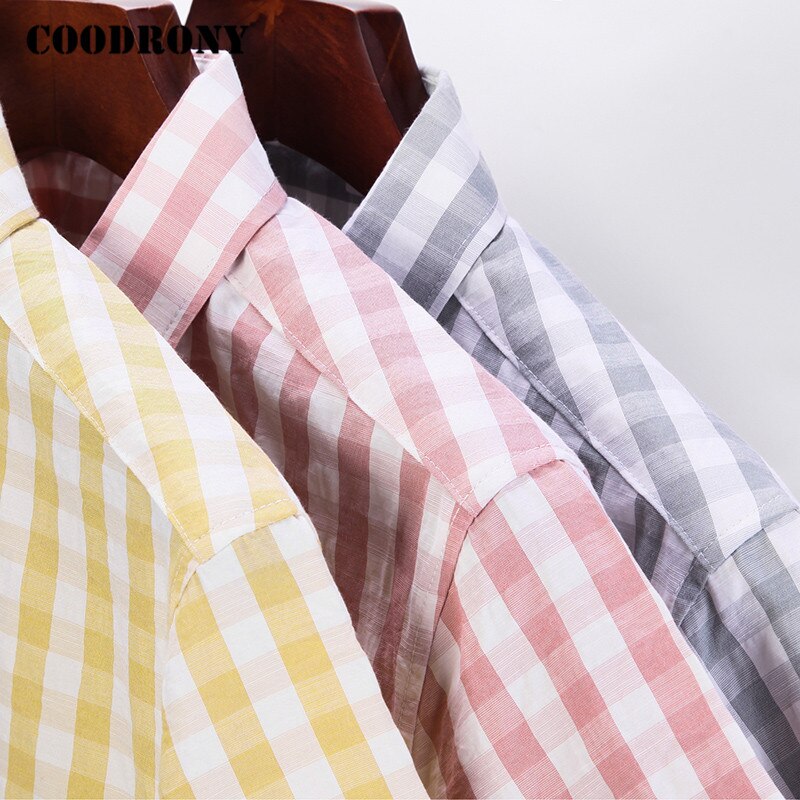 Coodrony ruudullinen puuvillapaita miehet business casual paidat miesten vaatteet kevät kesä lyhythihainen camisa masculina plus koko  c6034s